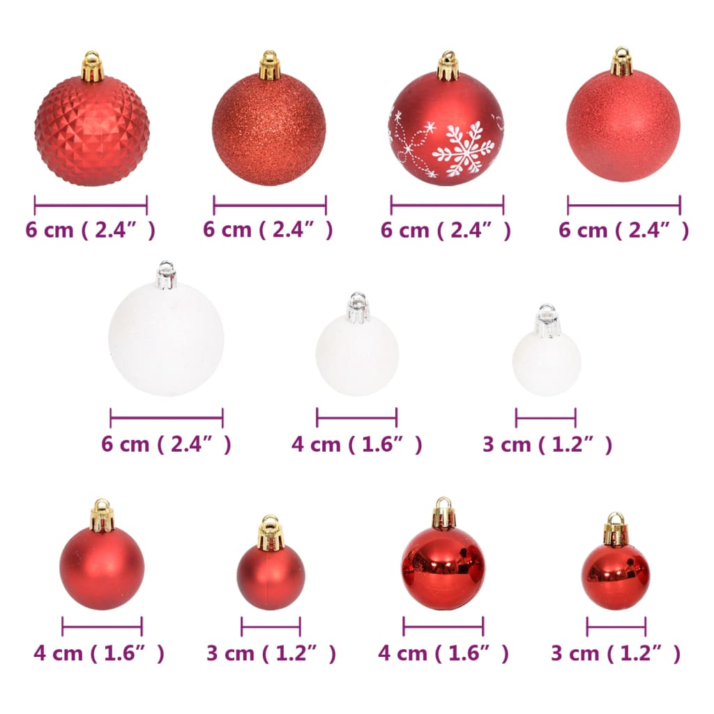 vidaXL Kalėdinių žaisliukų rinkinys, 108vnt., raudoni ir balti
