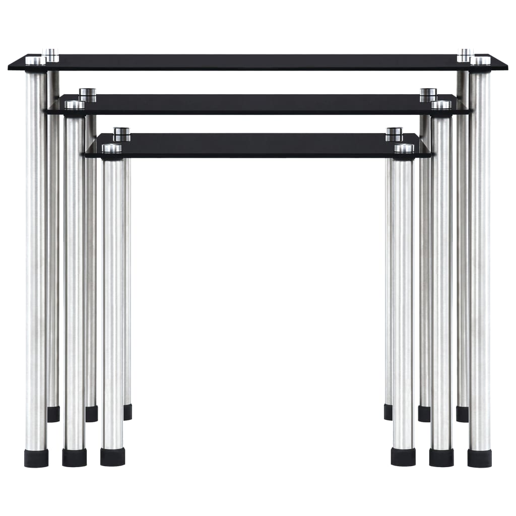 vidaXL Sustumiami staliukai, 3vnt., juodos spalvos, grūdintas stiklas