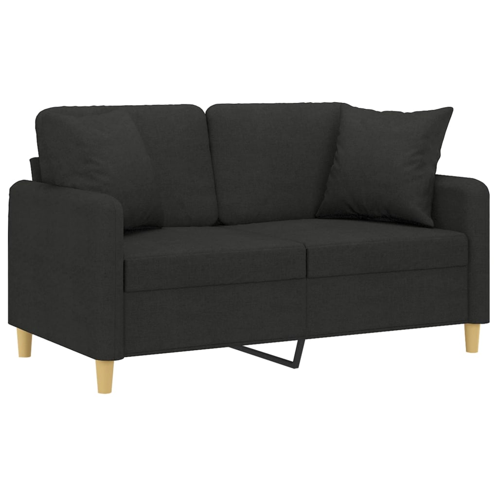 vidaXL Dvivietė sofa su pagalvėlėmis, juodos spalvos, 120cm, audinys