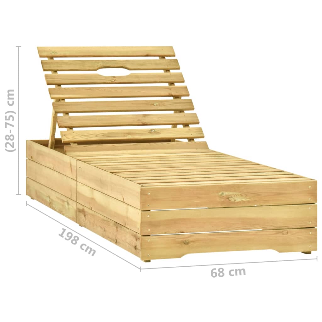vidaXL Saulės gultas su staliuku, žaliai impregnuota pušies mediena