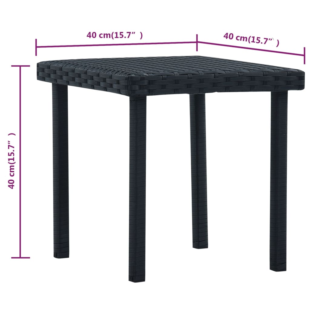 vidaXL Sodo arbatos staliukas, juodos spalvos, 40x40x40cm, poliratanas