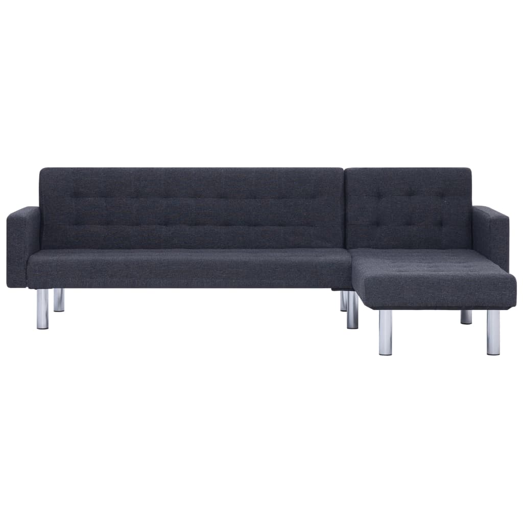vidaXL L formos sofa-lova, tamsiai pilkos spalvos, poliesteris