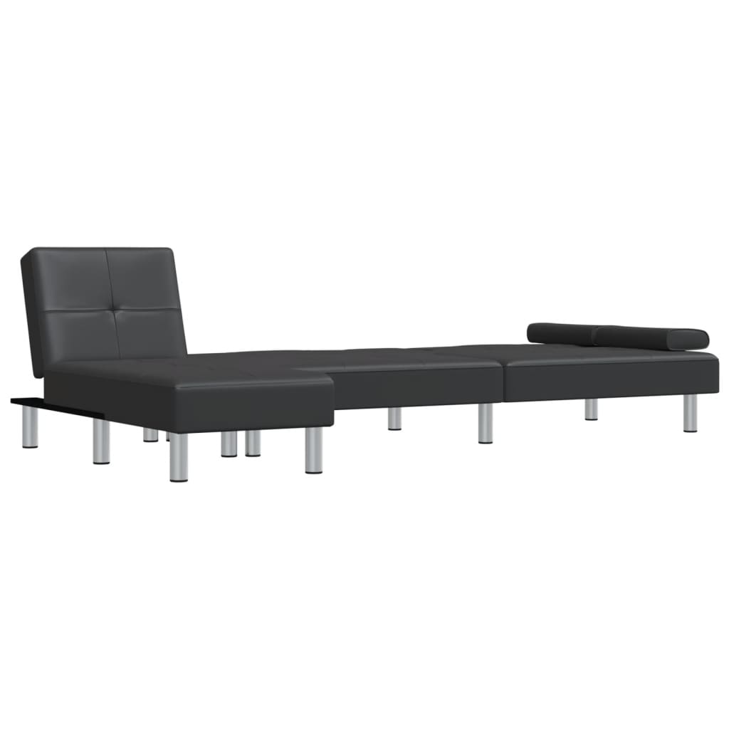 vidaXL L formos sofa-lova, juodos spalvos, 255x140x70cm, dirbtinė oda