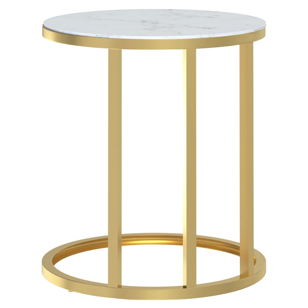 vidaXL Šoninis staliukas, auksinis/marmuro, 45cm, grūdintas stiklas