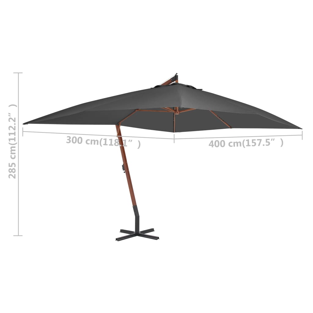 vidaXL Gembinis skėtis su mediniu stulpu, antracito spalvos, 400x300cm