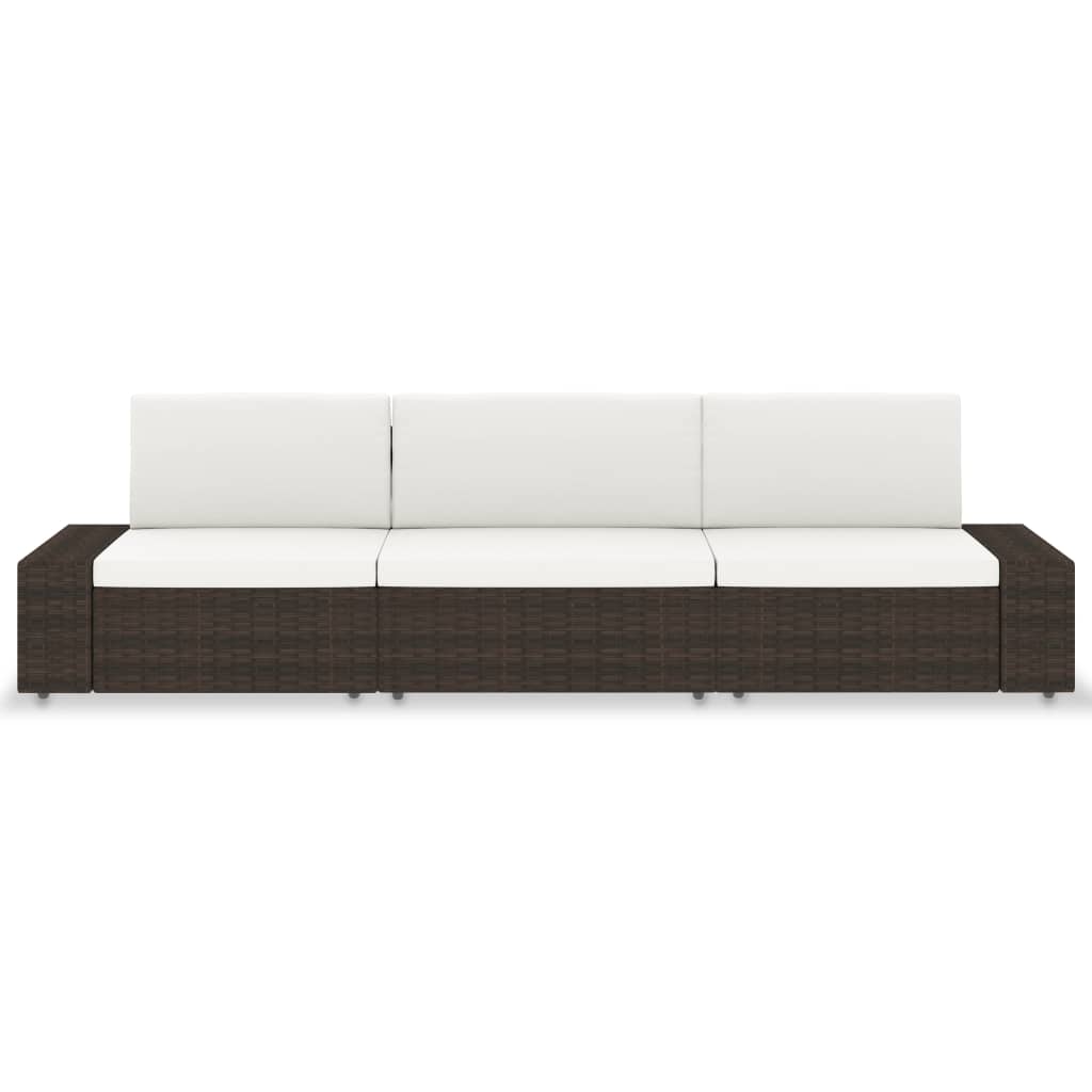 vidaXL Modulinė trivietė sofa, rudos spalvos, poliratanas