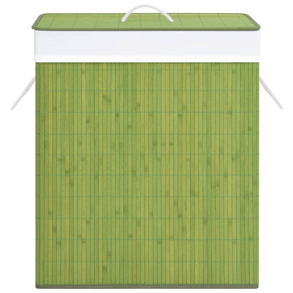 vidaXL Skalbinių krepšys su 2 skyriais, žalios spalvos, bambukas, 100l