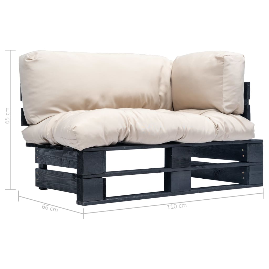vidaXL Sodo sofa iš palečių su smėlio pagalvėlėmis, pušies mediena