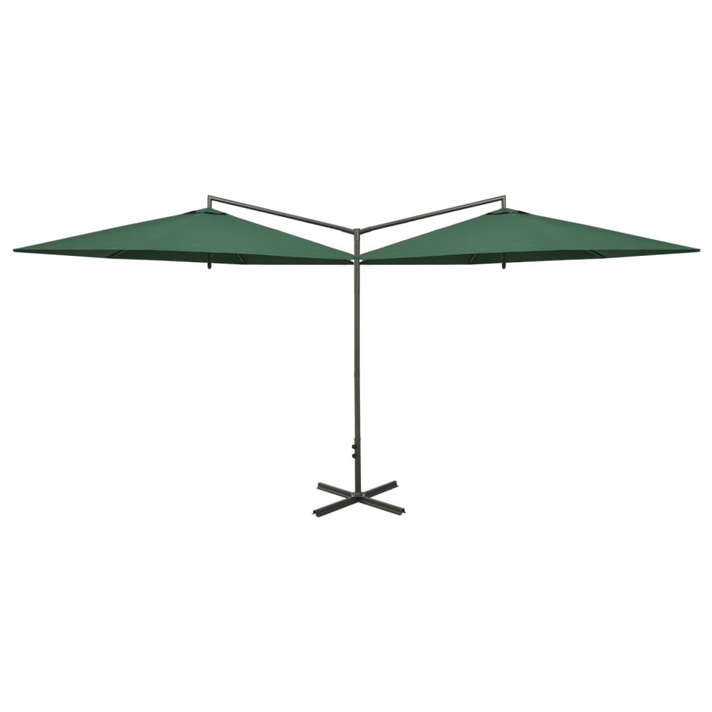 vidaXL Dvigubas skėtis su plieniniu stulpu, žalios spalvos, 600cm