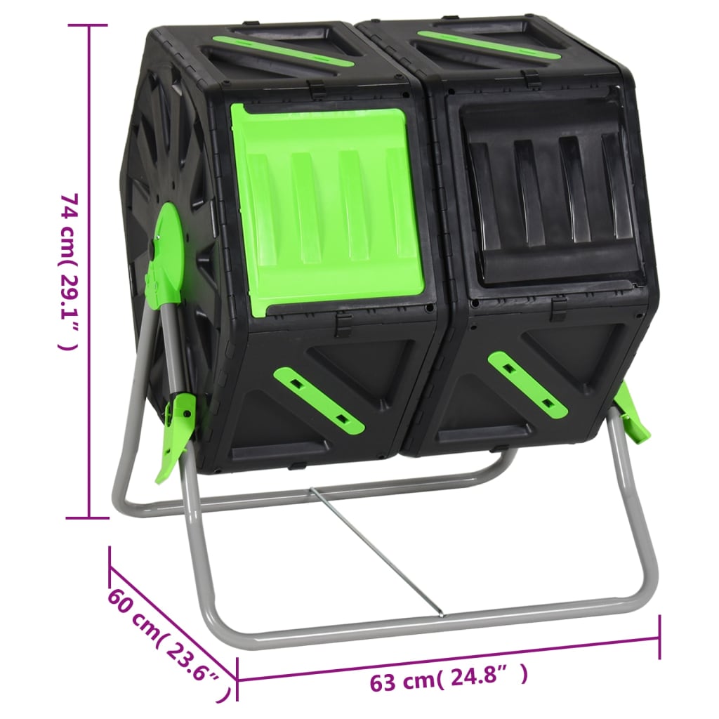 vidaXL Komposto dėžė, 63x60x74cm, polipropilenas, 140l, du skyriai