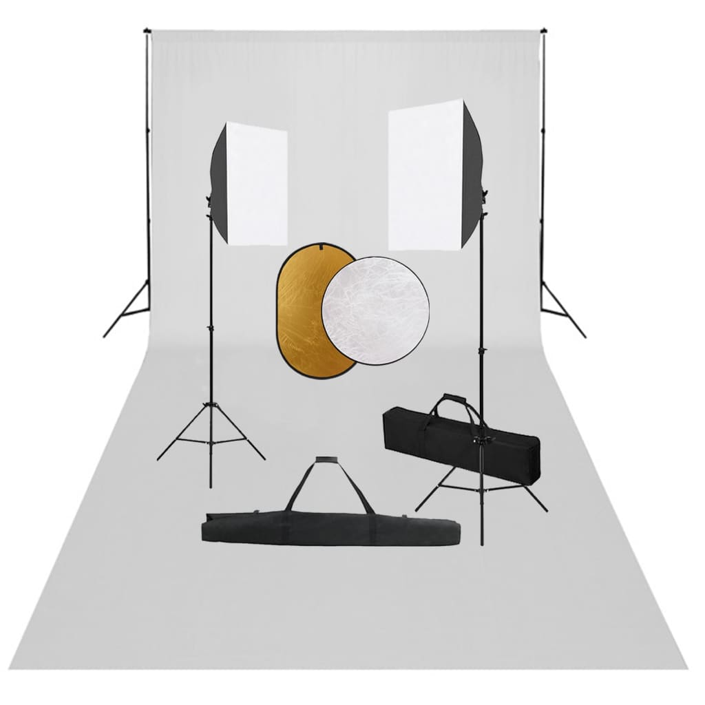 vidaXL Fotostudijos komplektas su šviesdėžėmis, fonu ir reflektoriumi