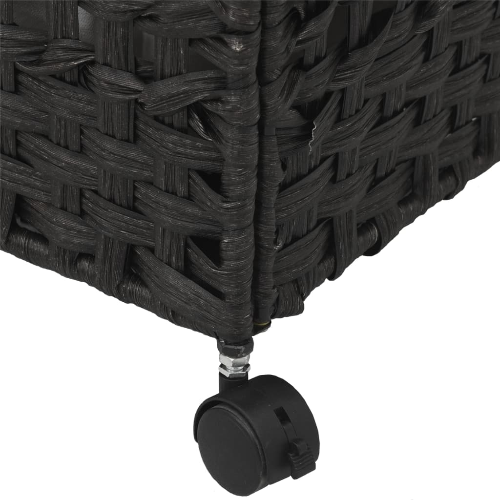 vidaXL Skalbinių krepšys su ratukais, juodas, 66x35x60cm, ratanas