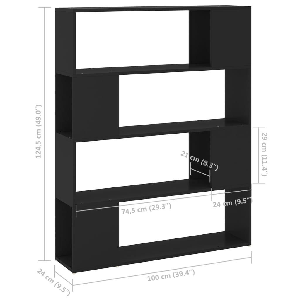 vidaXL Spintelė knygoms/kambario pertvara, juoda, 100x24x124cm