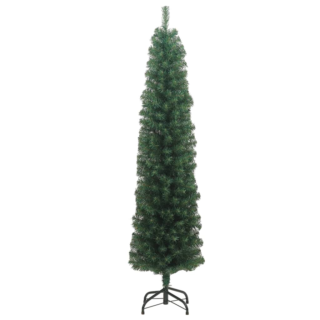 vidaXL Plona dirbtinė Kalėdų eglutė su stovu, žalia, 180cm, PVC
