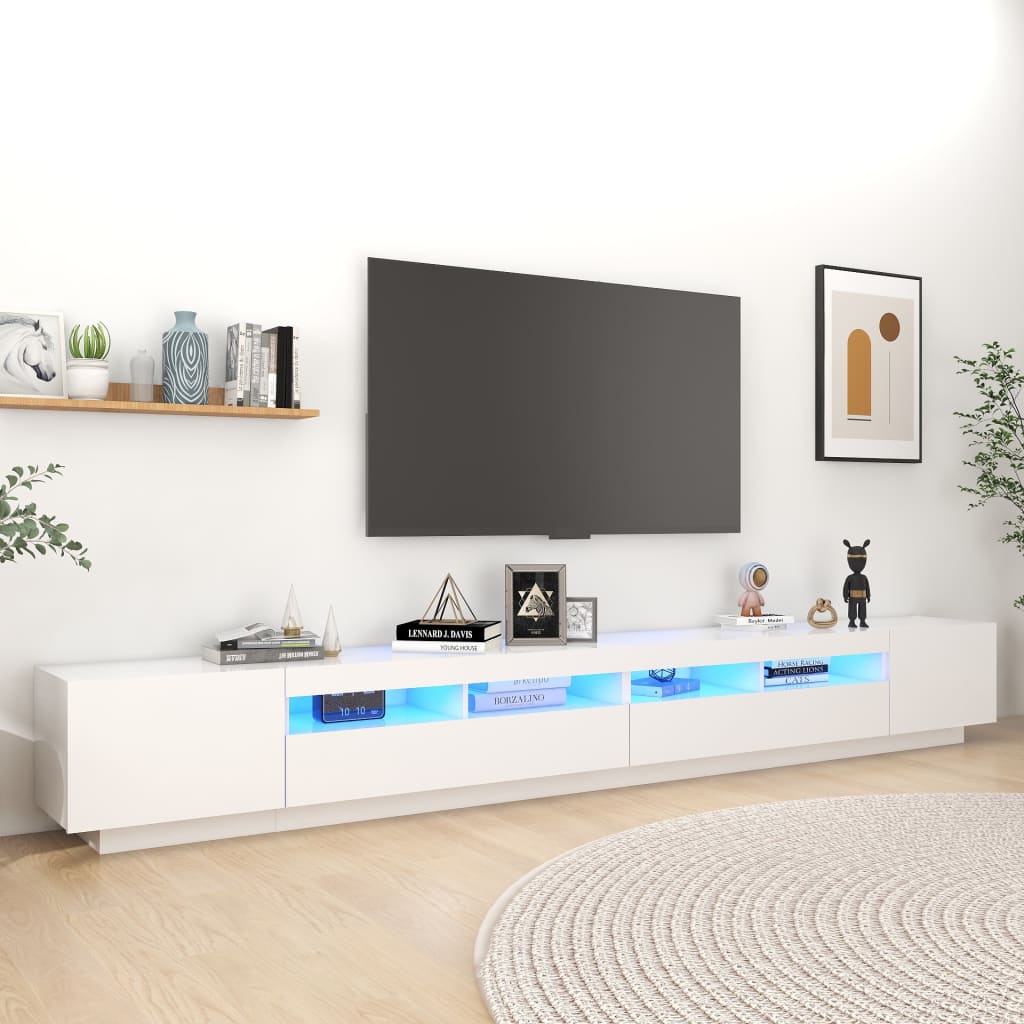 vidaXL Televizoriaus spintelė su LED apšvietimu, balta, 300x35x40cm