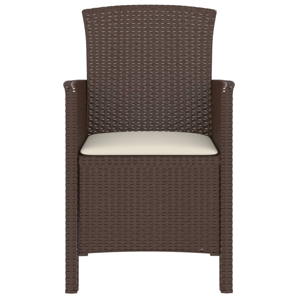 vidaXL Sodo kėdės su pagalvėlėmis, 2vnt., rudos spalvos, PP ratanas