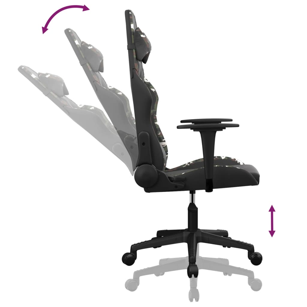 vidaXL Masažinė žaidimų kėdė, juoda ir kamufliažinė, dirbtinė oda