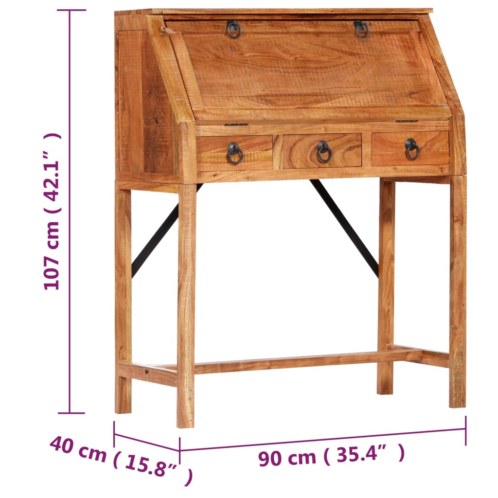 vidaXL Rašomasis stalas, 90x40x107cm, akacijos medienos masyvas