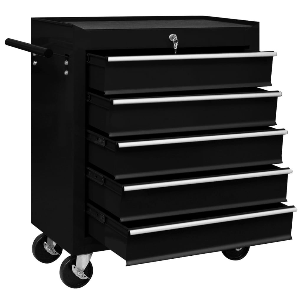 vidaXL Dirbtuvės įrankių vežimėlis, juodos spalvos, 5 stalčiai