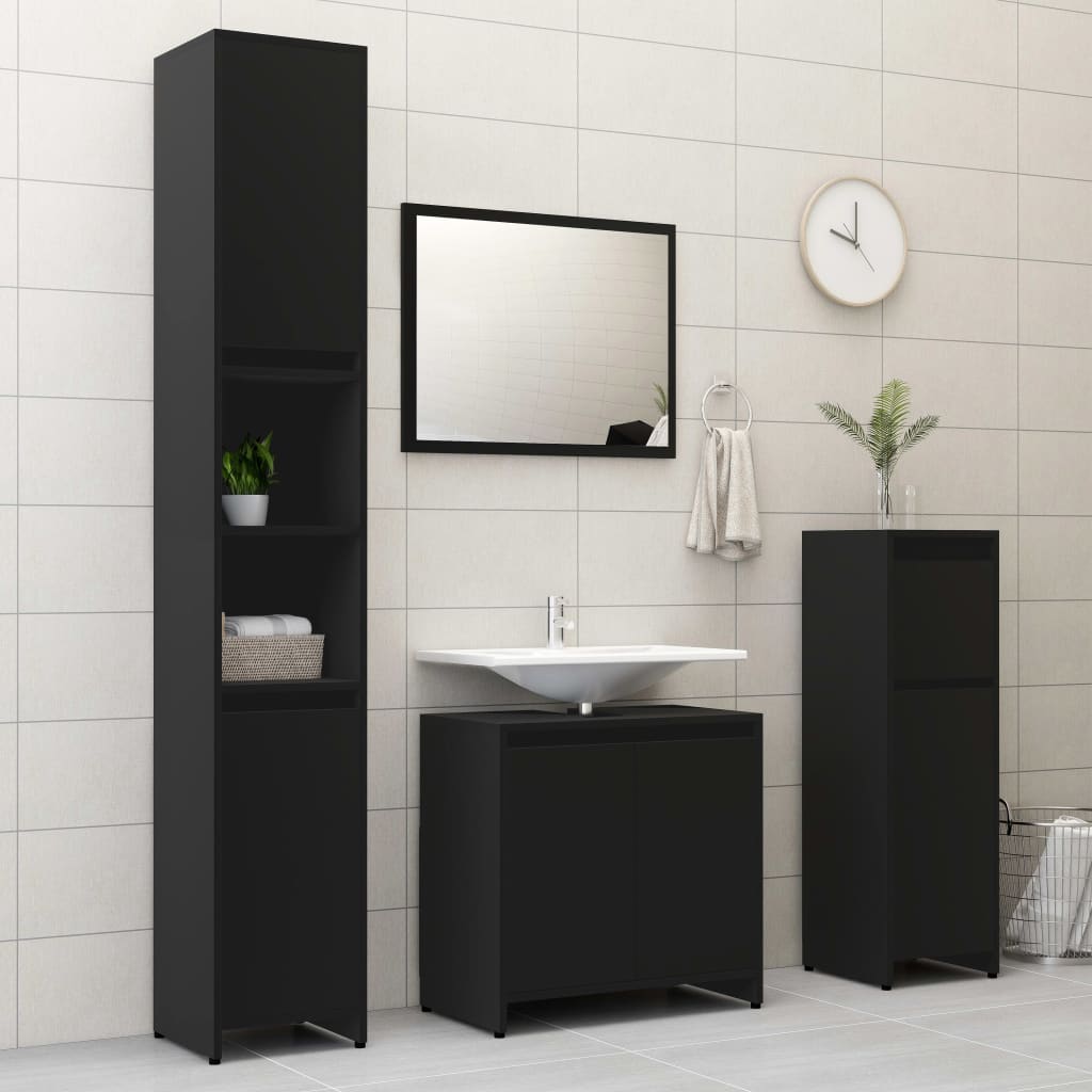vidaXL Vonios kambario spintelė, juoda, 30x30x95cm, apdirbta mediena