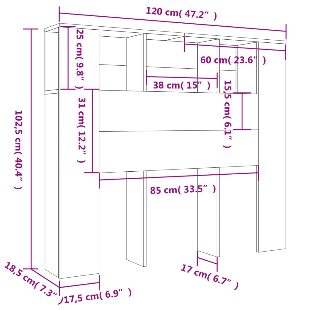 vidaXL Galvūgalis-spintelė, betono pilkos spalvos, 120x18,5x102,5cm