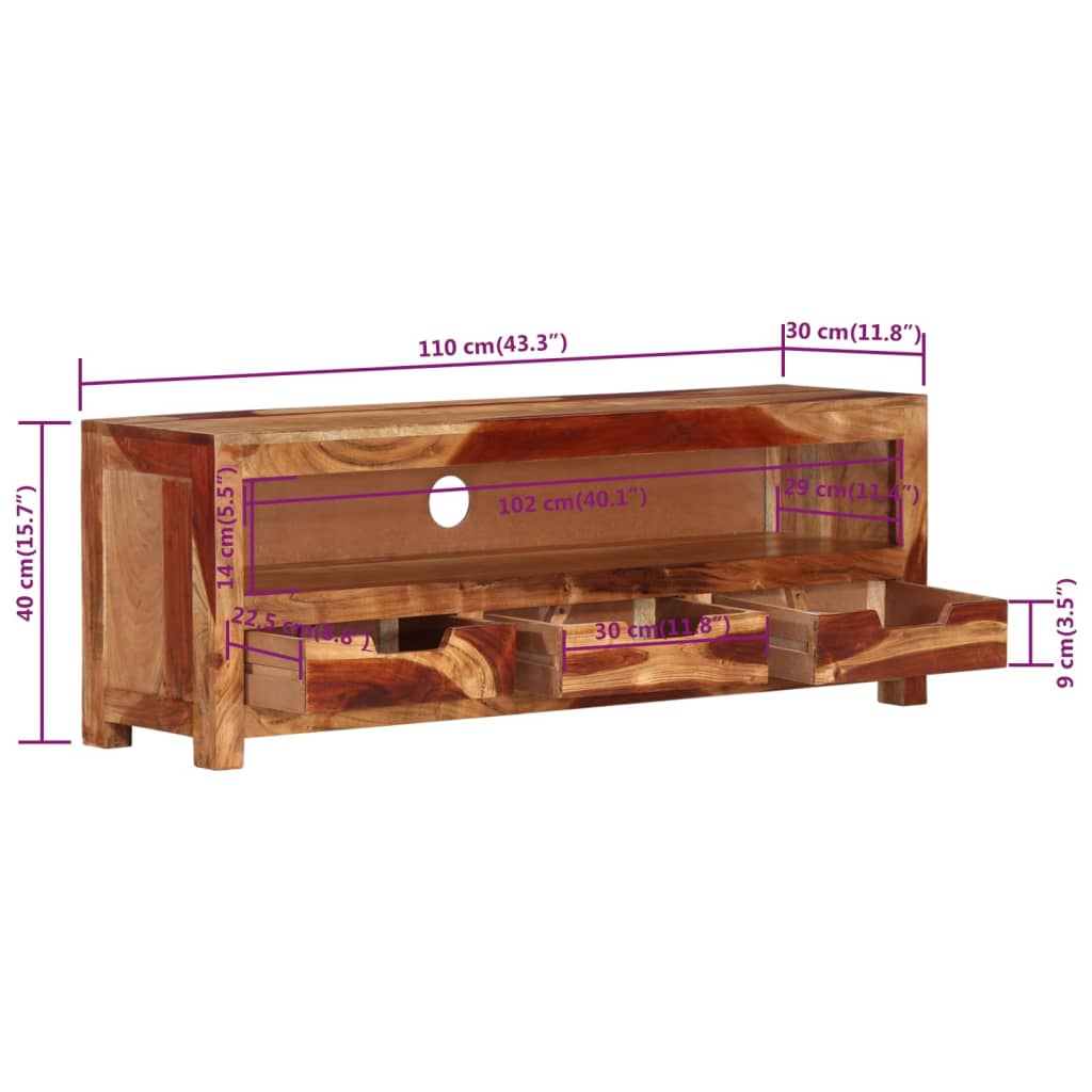 vidaXL Televizoriaus spintelė, 110x30x40cm, akacijos medienos masyvas