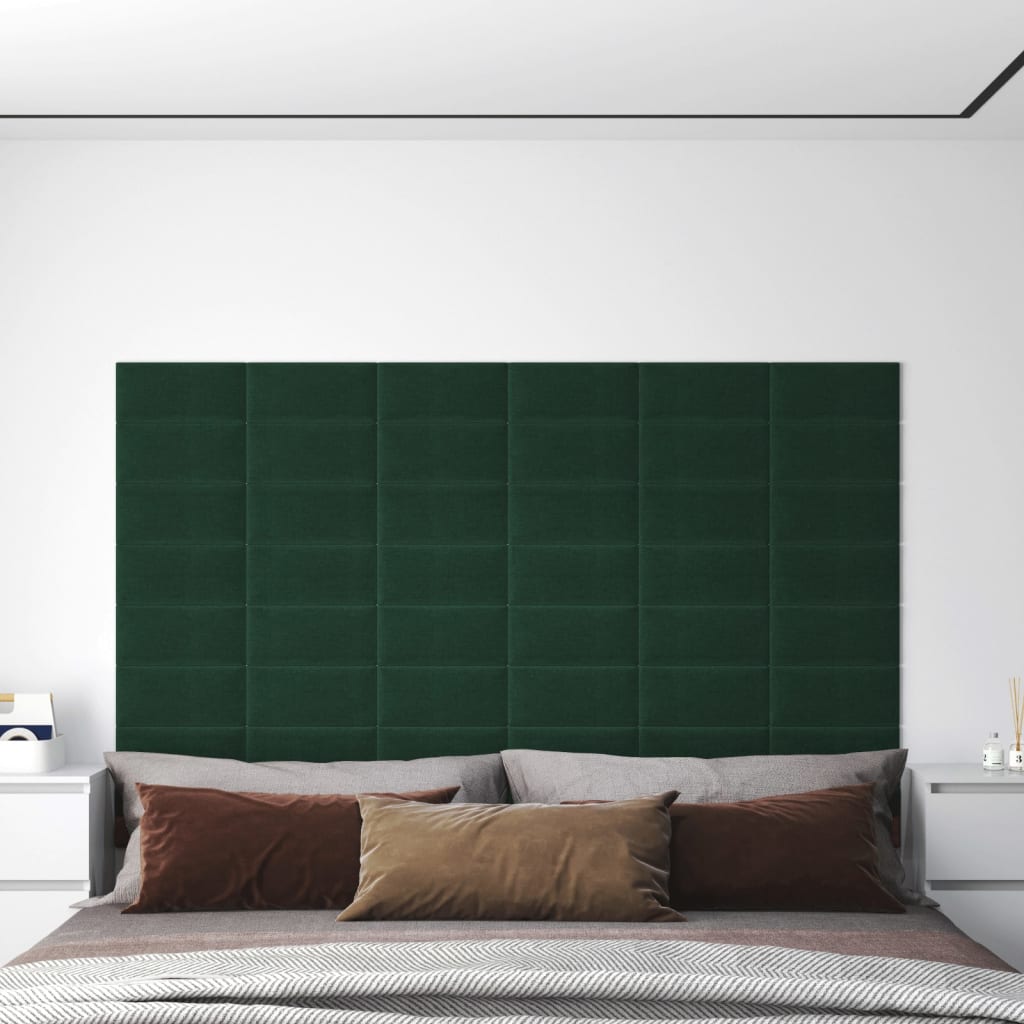 vidaXL Sienų plokštės, 12vnt., žalios, 30x15cm, audinys, 0,54m²