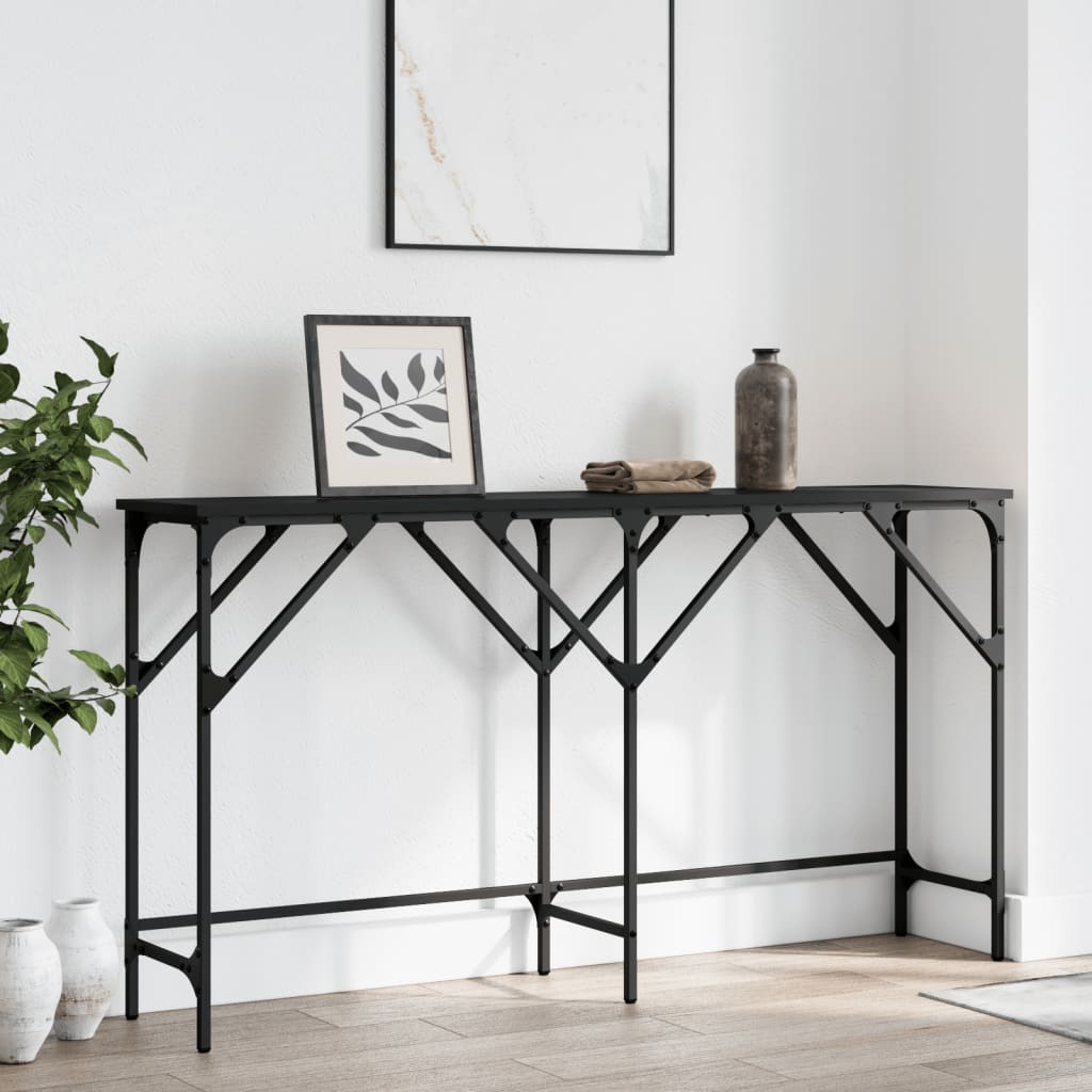 vidaXL Konsolinis staliukas, juodas, 140x29x75cm, apdirbta mediena