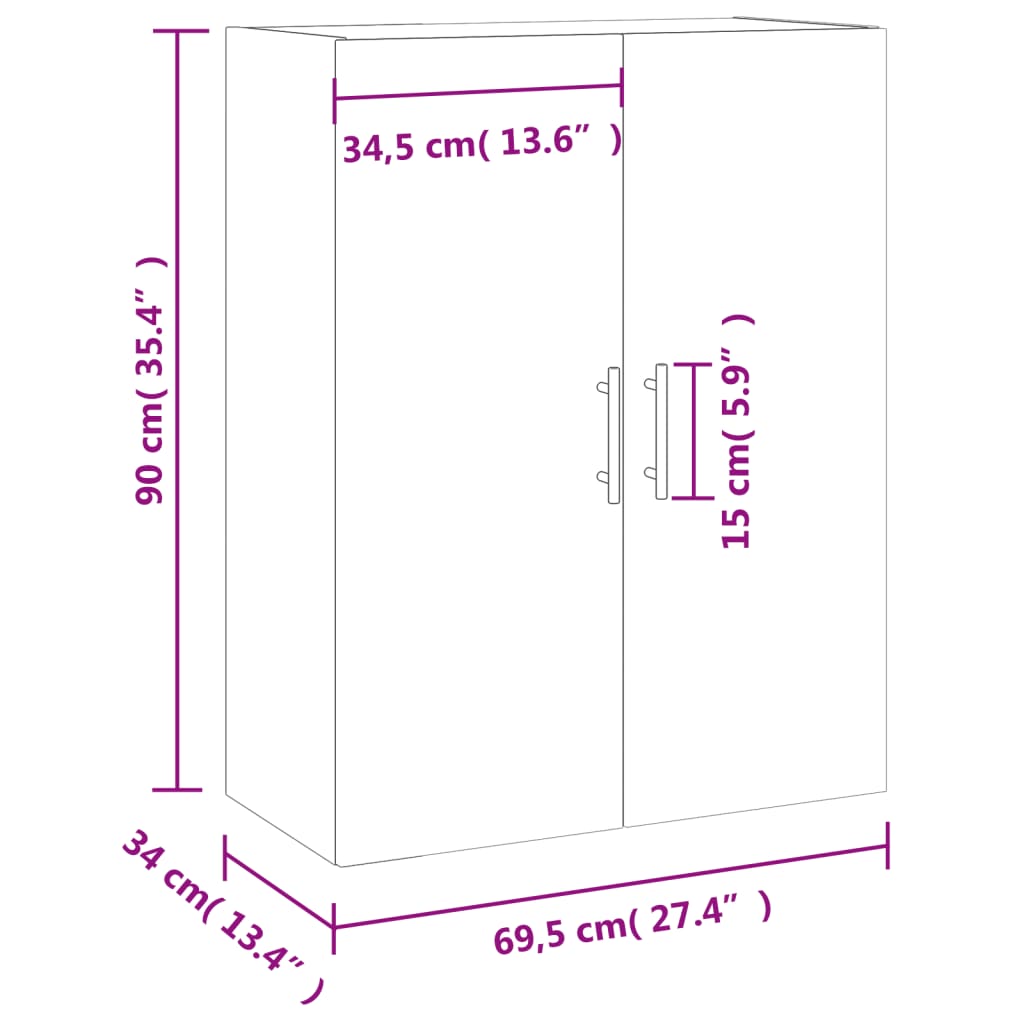 vidaXL Prie sienos montuojama spintelė, balta, 69,5x34x90cm, blizgi