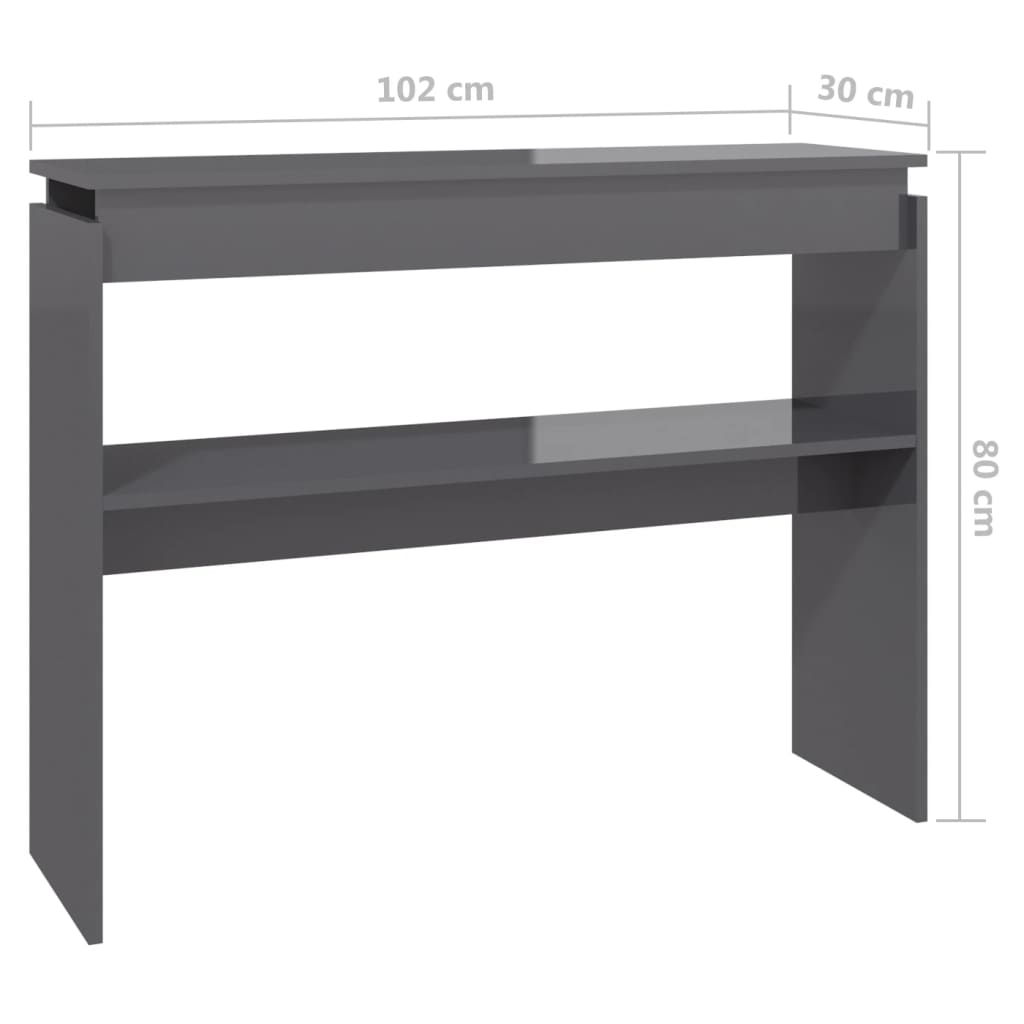 vidaXL Konsolinis staliukas, pilkas, 102x30x80cm, MDP, labai blizgus