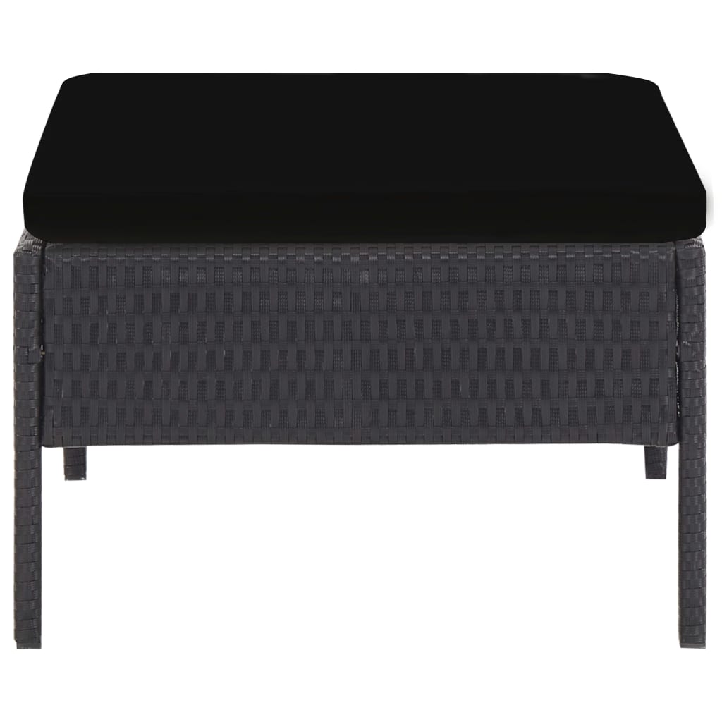 vidaXL Sodo sofos komplektas su pagalvėlėmis, 5 dalių, juodas, ratanas