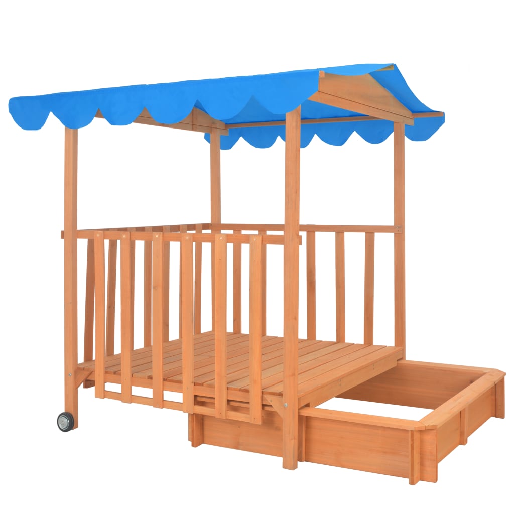 vidaXL Vaikų žaidimų namelis su smėlio dėže, mėlynas, tuopos mediena