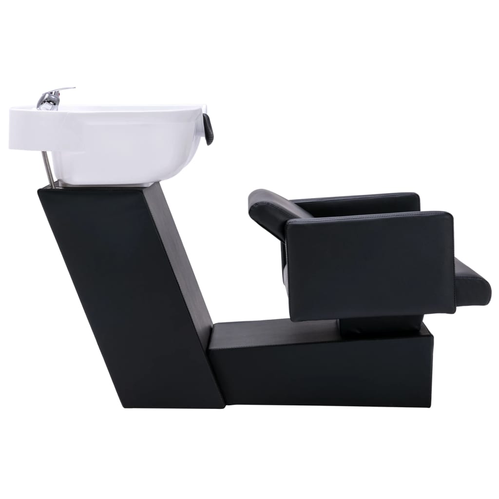 vidaXL Kirpyklos kėdė su plautuve, juoda/balta, 129x59x82cm, oda