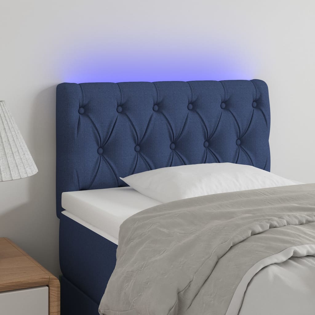 vidaXL Galvūgalis su LED, mėlynos spalvos, 80x7x78/88cm, audinys