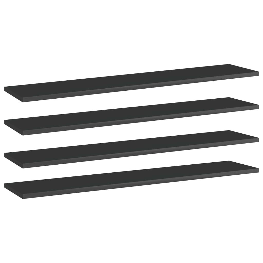 vidaXL Knygų lentynos plokštės, 4vnt., juodos, 100x20x1,5cm, MDP