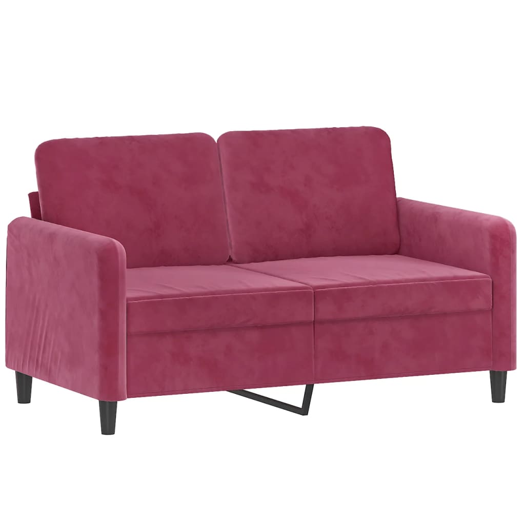 vidaXL Dvivietė sofa su pagalvėlėmis, raudonojo vyno, 120cm, aksomas