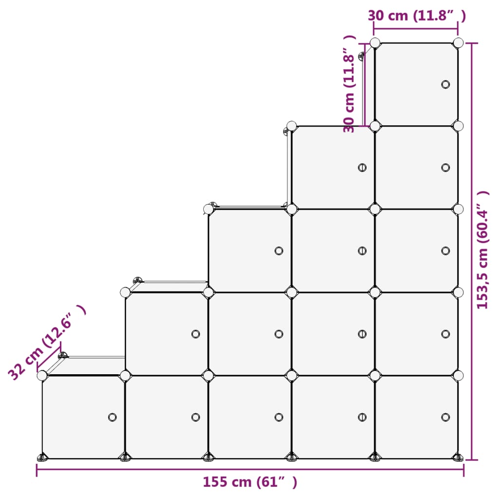 vidaXL Lentyna su 15 kubo formos skyrių ir durelėmis, skaidri, PP