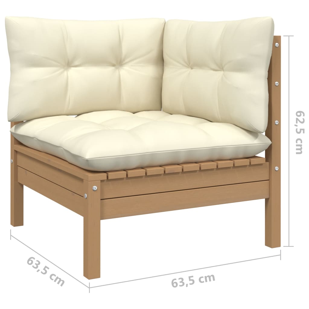 vidaXL Kampinė sodo sofa su pagalvėlėmis, medaus ruda, pušies masyvas