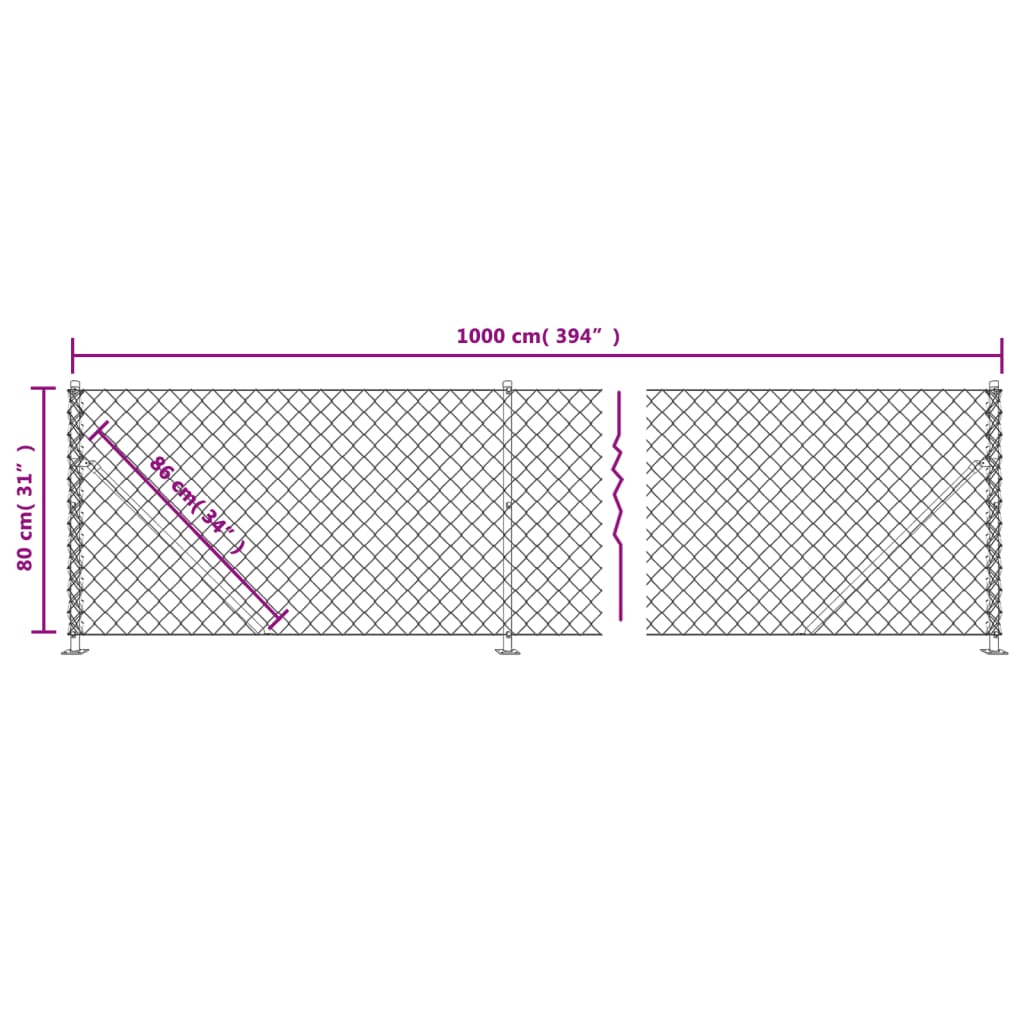 vidaXL Tinklinė tvora su flanšais, sidabrinės spalvos, 0,8x10m