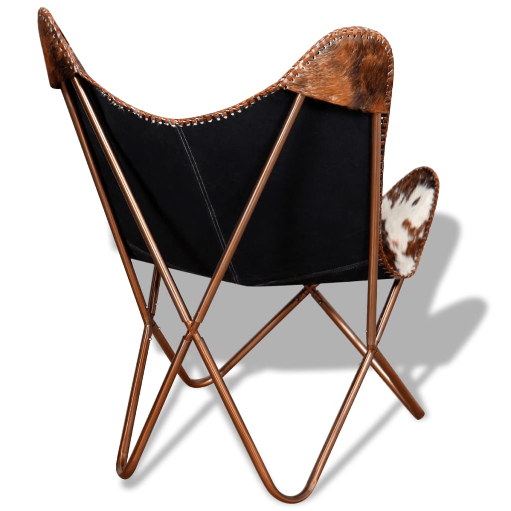 vidaXL Išskleidžiama kėdė, rudos ir baltos spalvos, tikra karvės oda