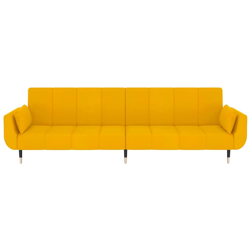 vidaXL Dvivietė sofa-lova su dvejomis pagalvėmis, geltona, aksomas
