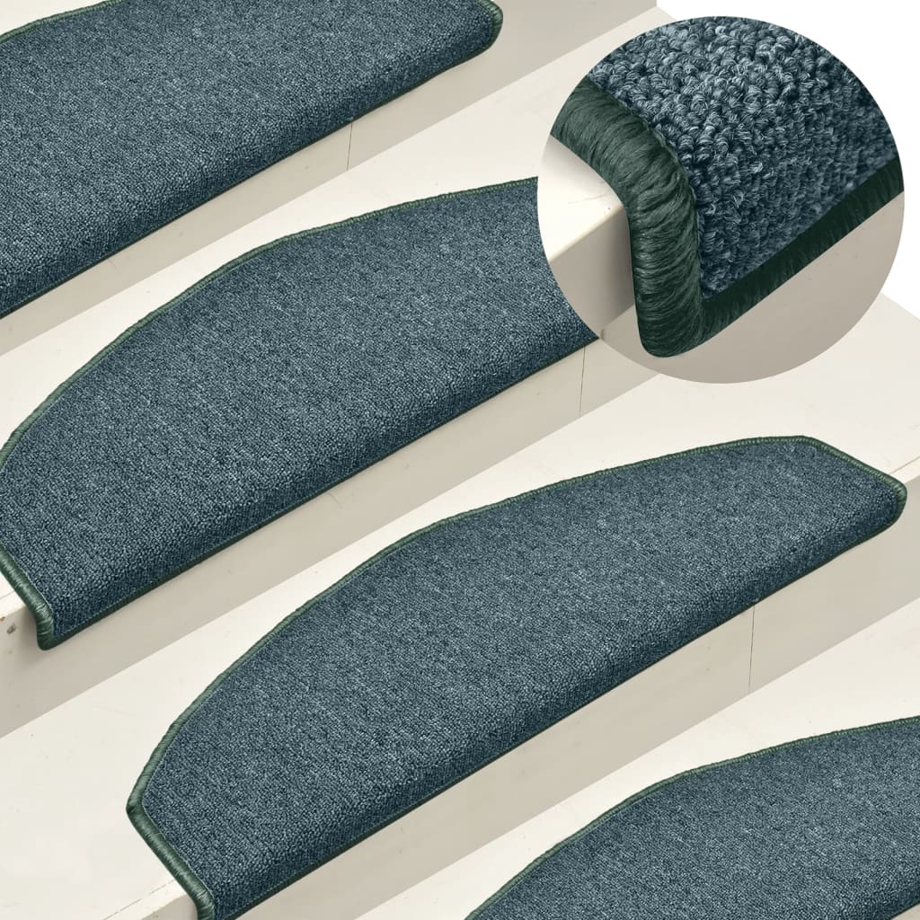 vidaXL Laiptų kilimėliai, 15vnt., tamsiai žalios spalvos, 65x24x4cm