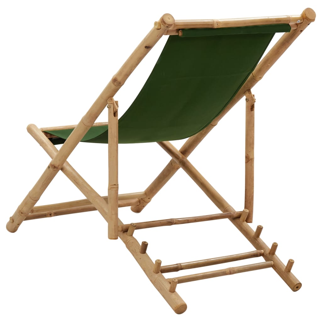 vidaXL Terasos kėdė, žalios spalvos, bambukas ir drobė