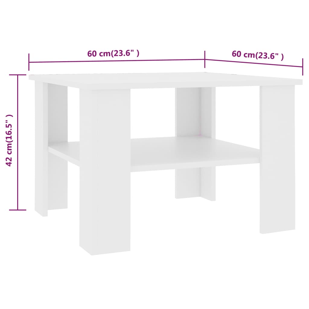 vidaXL Kavos staliukas, baltos spalvos, 60x60x42cm, apdirbta mediena