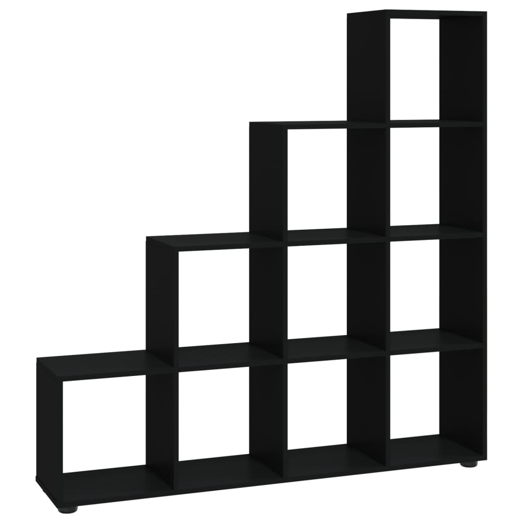 vidaXL Knygų lentyna, juoda, 142cm, apdirbta mediena, laiptų dizaino