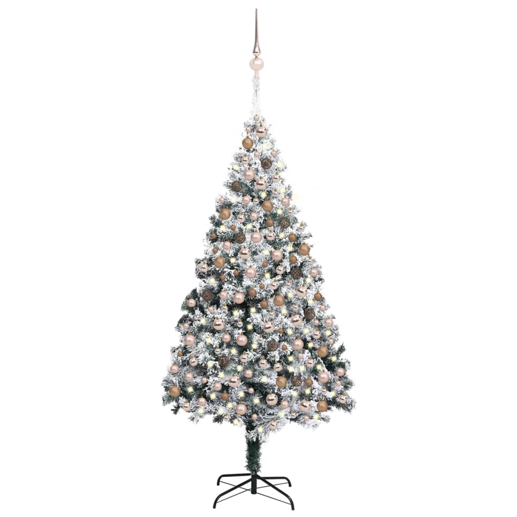 vidaXL Dirbtinė Kalėdų eglutė su LED/žaisliukais/sniegu, žalia, 300cm