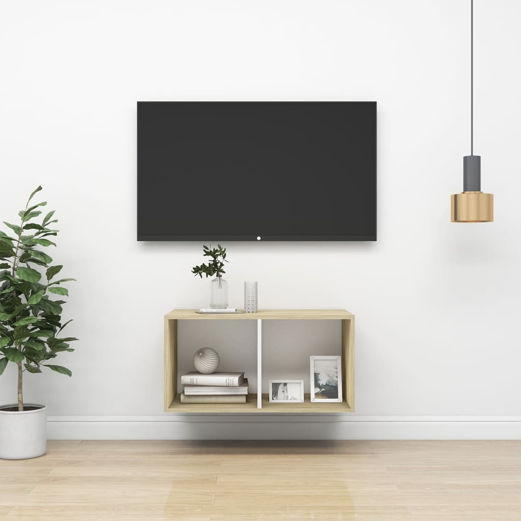 vidaXL Sieninė TV spintelė, balta ir ąžuolo, 37x37x72 cm, MDP