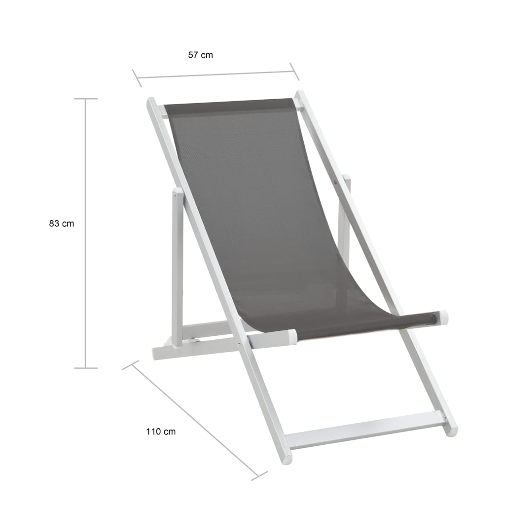 vidaXL Sulankst. paplūd. kėdės, 2vnt., pilkos sp., alium. ir tekstil.