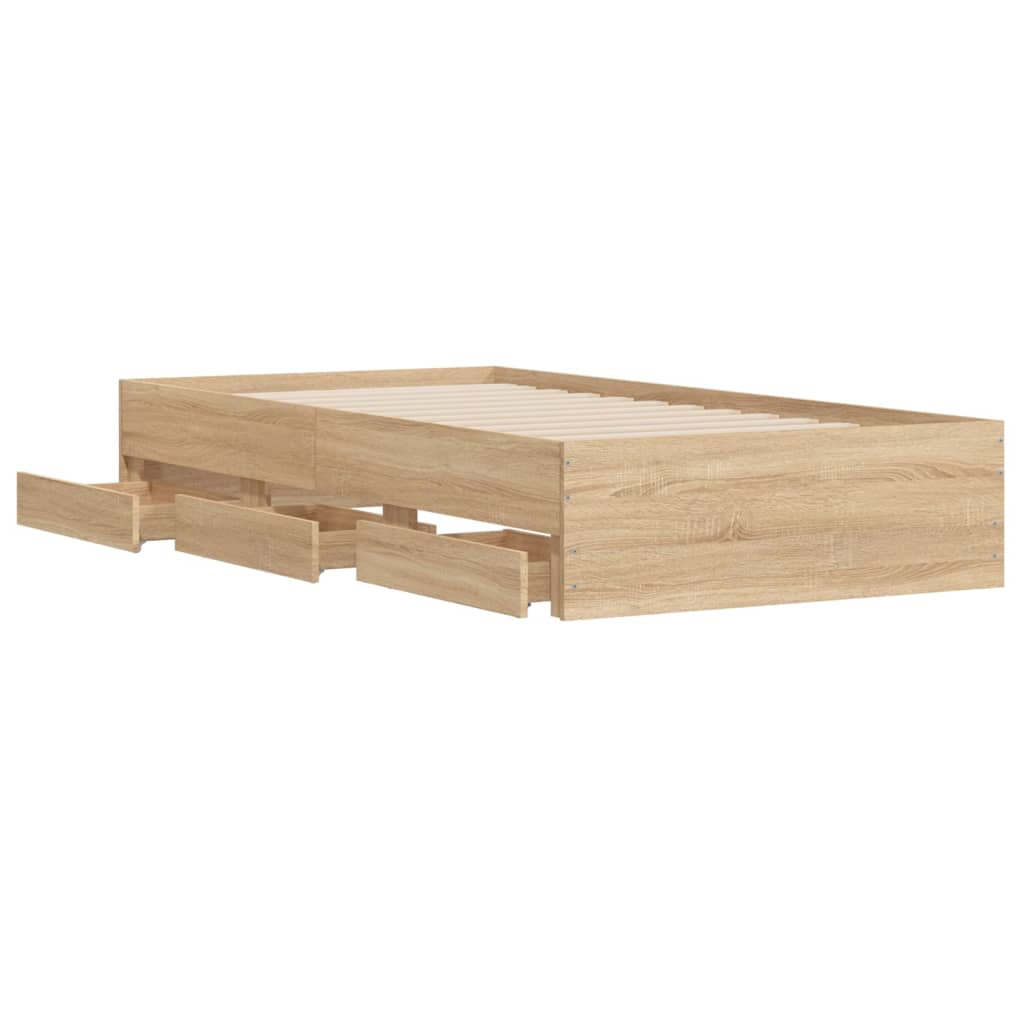 vidaXL Lovos rėmas su stalčiais, ąžuolo, 75x190cm, apdirbta mediena