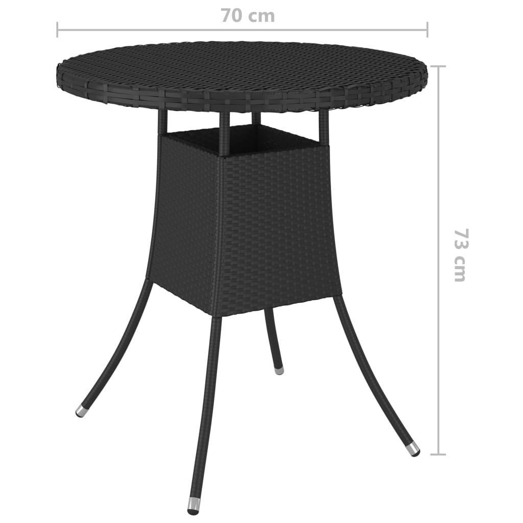 vidaXL Sodo staliukas, juodos spalvos, 70x70x73cm, poliratanas